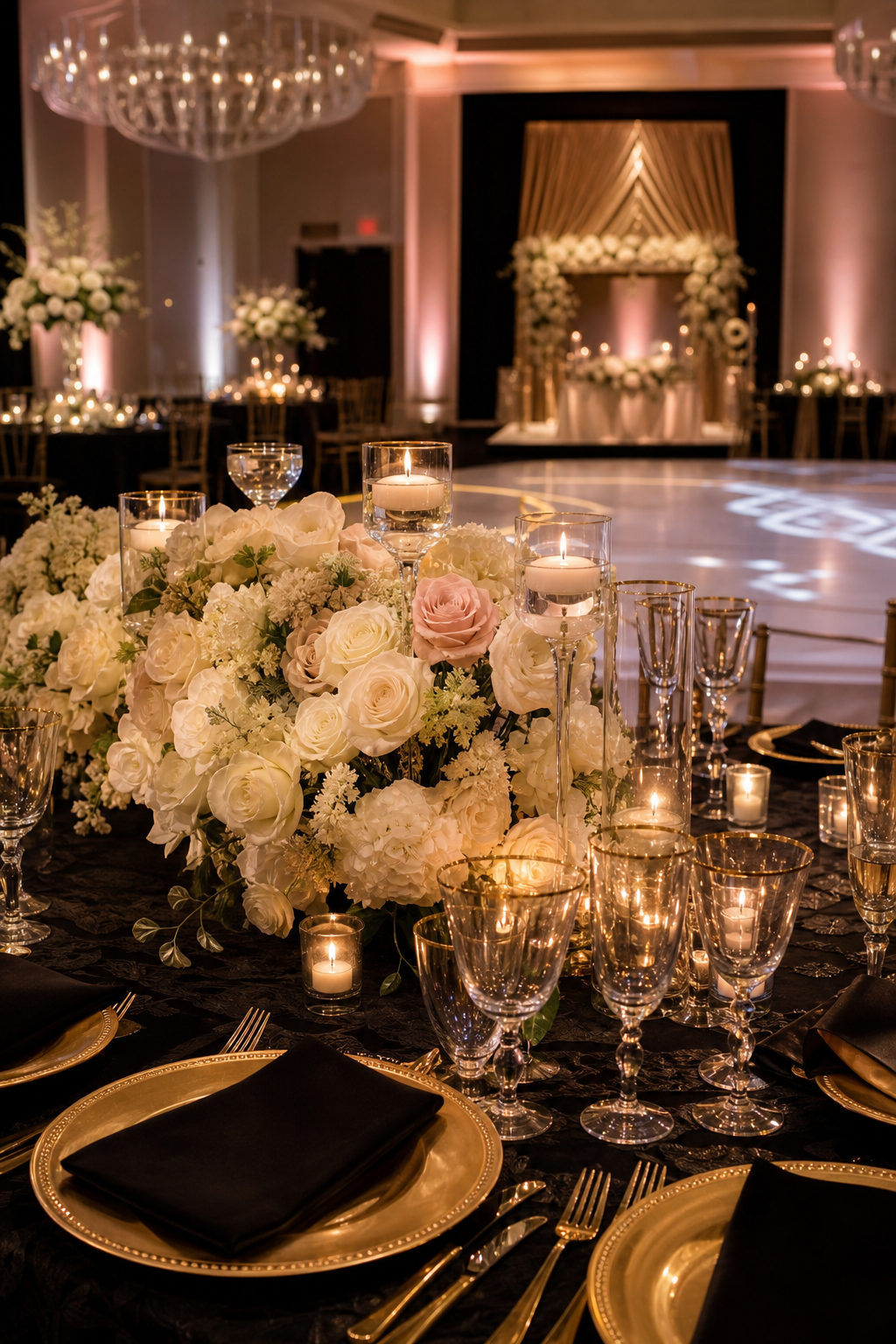 Elegant candlelit event table decor